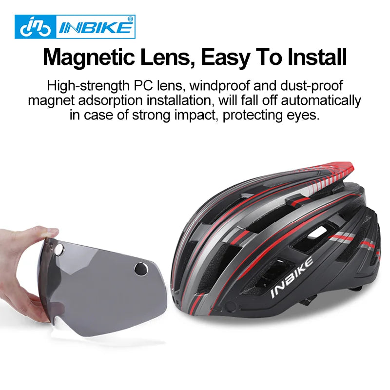 INBIKE Bicycle Helmets for Men With Lights Ultralight Outdoor Riding Magnetic Goggle Helmet Cycling Helmet Man Bike Accessories