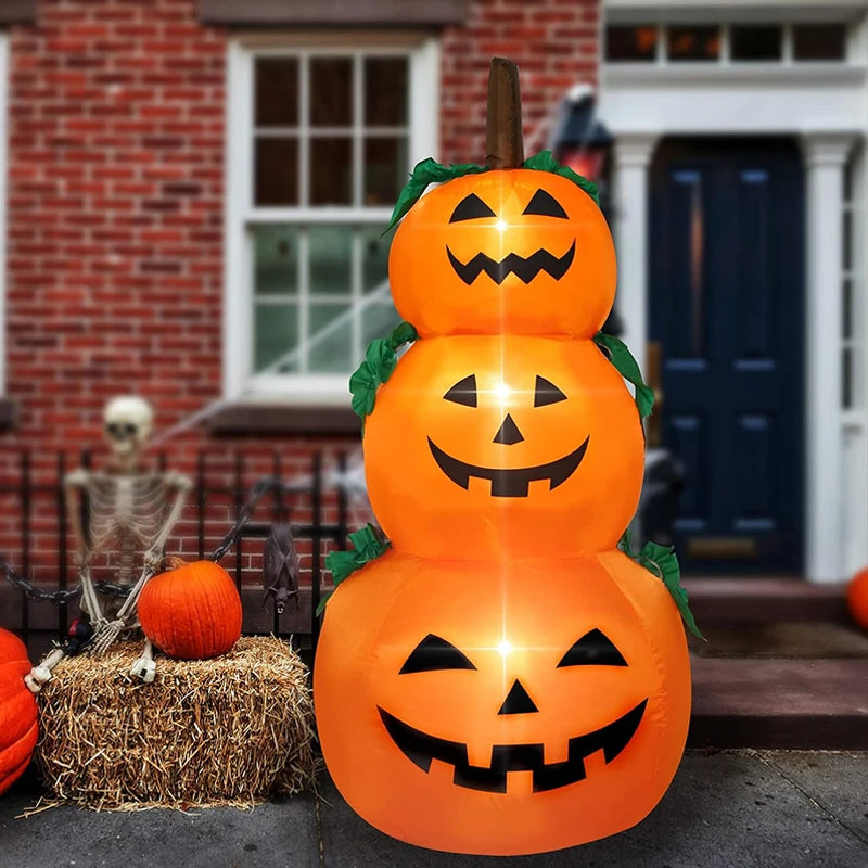 120cm LED Glow Lanterns Halloween Inflatable Pumpkin Model Decorate Inflating Orange Adornment Outdoor Garden Holiday Decoration