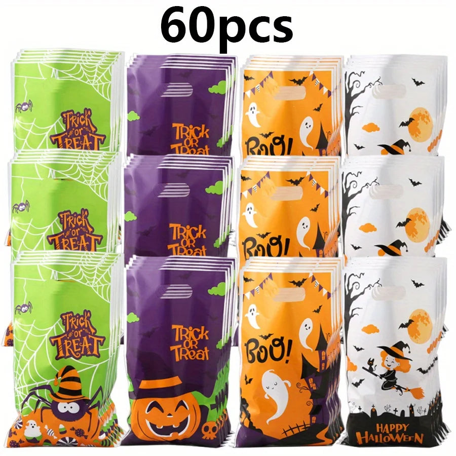 20-80pcs 9.8" Halloween Goodie Bags Trick or Treat Bags Plastic Candy Treat Bag With Handle Gift Bag for Halloween Party JXB