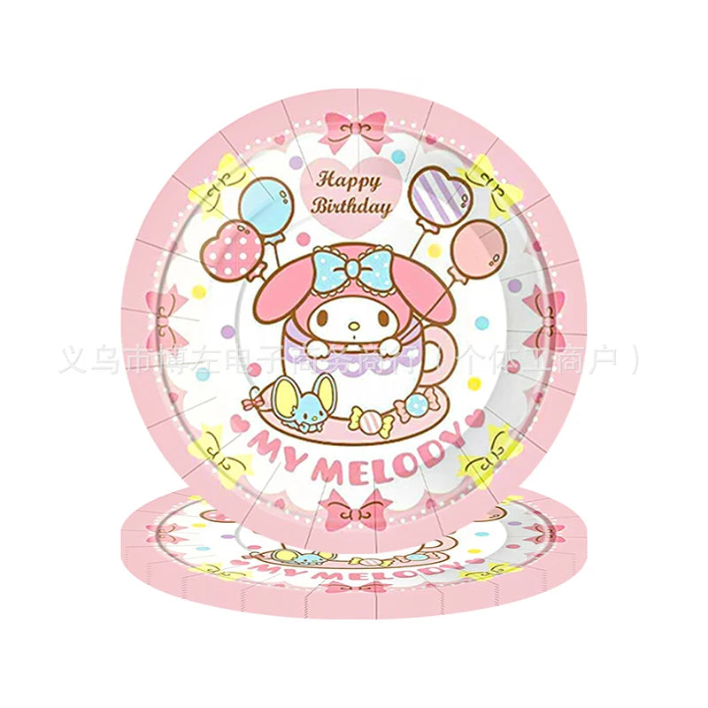 Sanrio Melody Theme Children'S Birthday Party Decoration Flag Streamer Disposable Meal Girl Dinner Party Set Plate Tablecloth