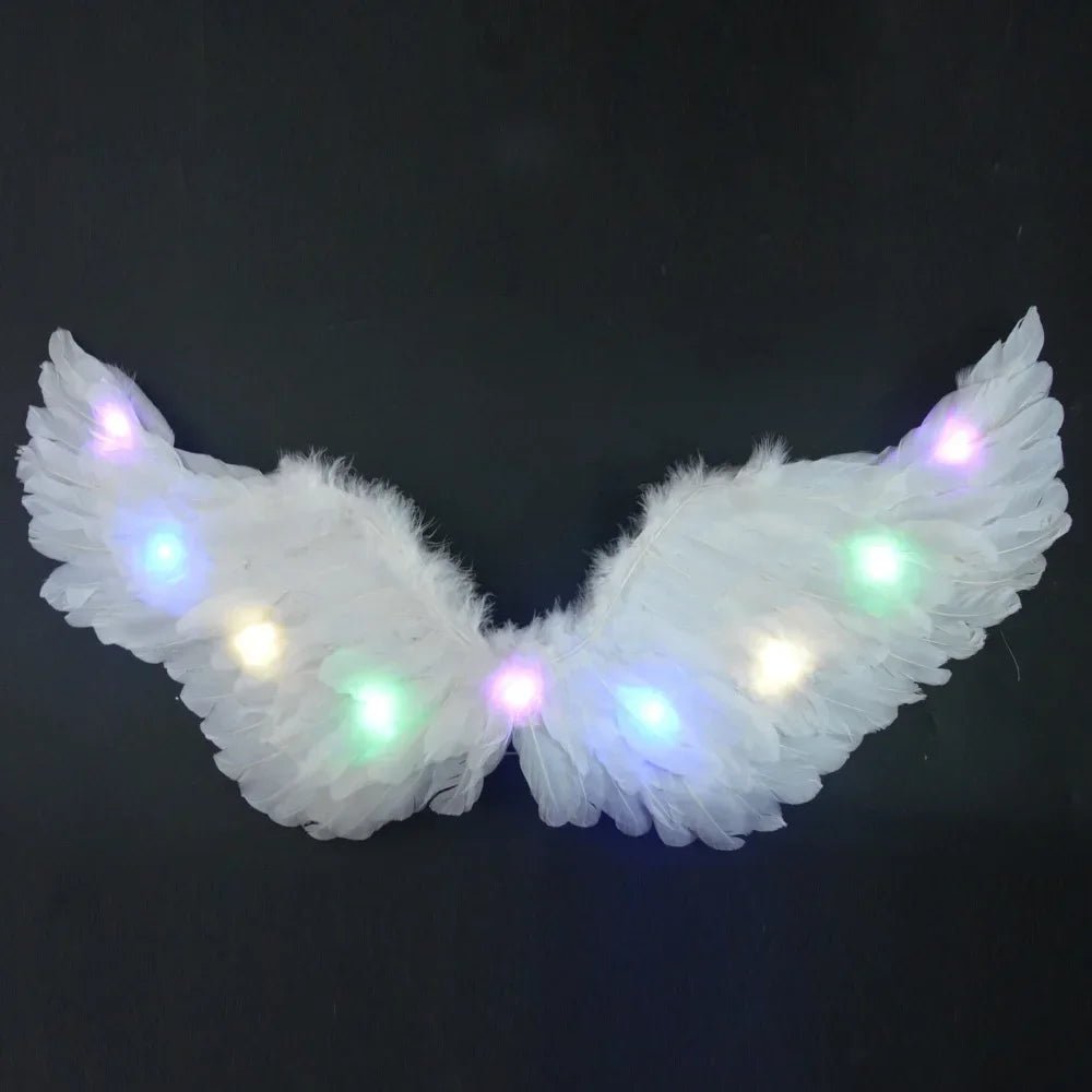 Princess Women Kids LED Glow Light Angel Feather Wing Fairy Girls Props Party Costume Wedding Decoration Christmas  Halloween