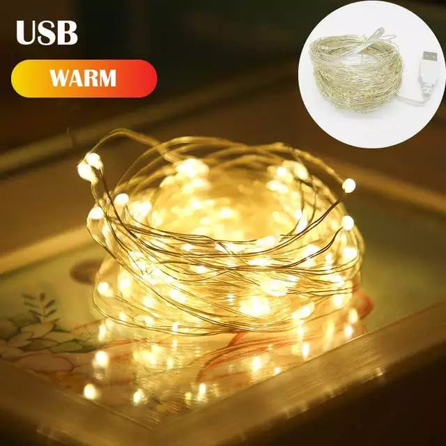 5 Colors LED Outdoor Light String Fairy Garland Battery Power Copper Wire Lights for Christmas Festoon Party Wedding