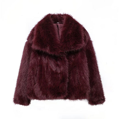 2025 Winter New Fashion Gradient Fluffy Fur Coat Women High Street Luxury Big Fur Collar Faux Fox Fur Jacket Female Overcoats