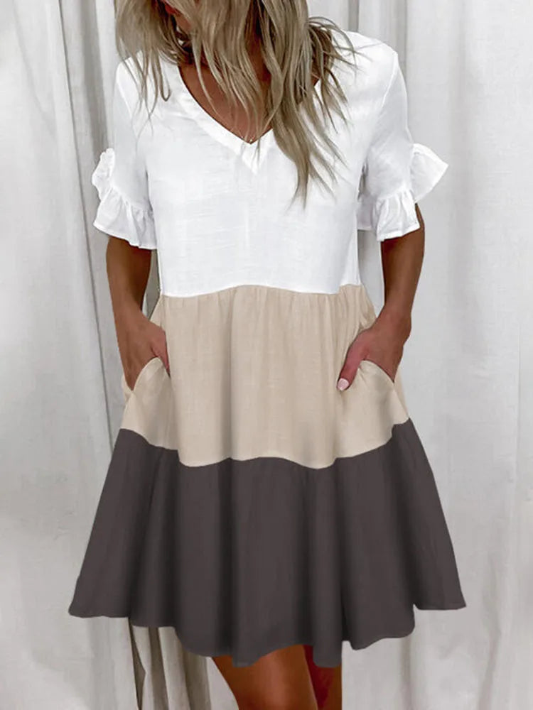 Casual Ruffles Loose V-Neck Dress Women Summer Short Sleeve Floral Print Woman Dress 2023 Fashion White Boho Beach Dresses 5XL