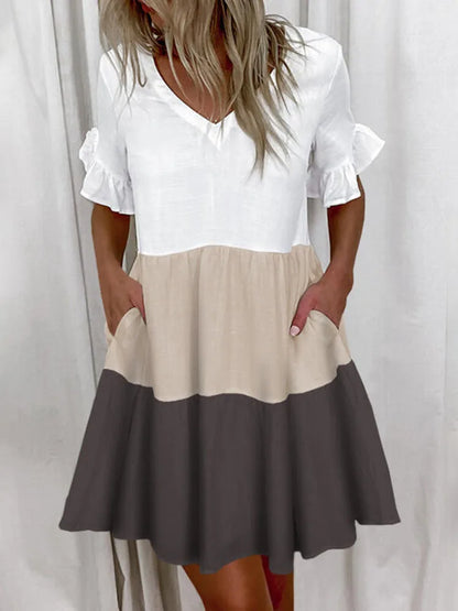 Casual Ruffles Loose V-Neck Dress Women Summer Short Sleeve Floral Print Woman Dress 2023 Fashion White Boho Beach Dresses 5XL