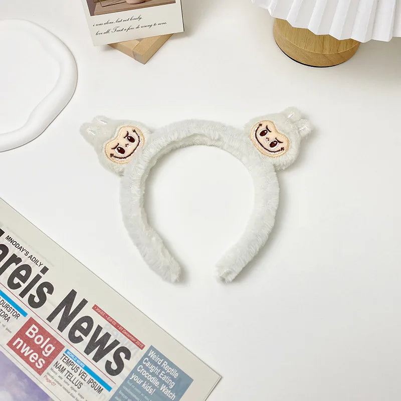 New Cartoon Labubu Plush Hairbands Cute Kawaii Bubble Rabbit Face Wash Non-Slip Hair Pressure Headband