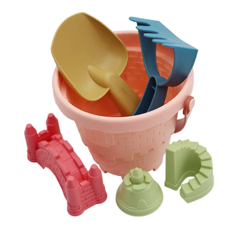 6PCS Beach Toys Beach Castle Bucket Shovel Rake Mold Digging Sand Kit Parent-Children Interactive Summer Outdoor Toys for Kids