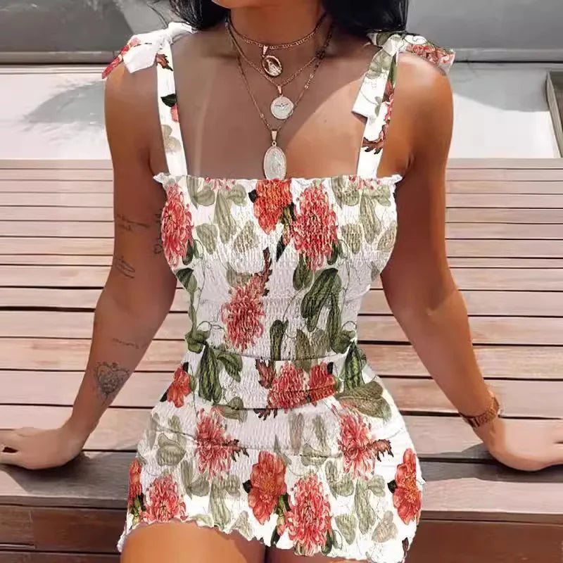 2025 Summer Slim Print Dress Women Fashion Spaghetti Strap Elegant Package Hips Bodycon Mini Dresses Femlae Beach Party Dress