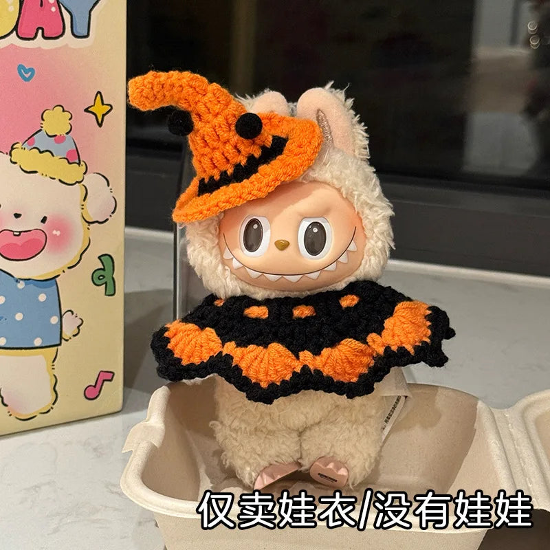 3.0 Labubu Clothes Halloween Knitted Pumpkin Bat Ghost Set for 15/17cm Doll Funny Necklace Accessories Christmas Halloween Gift