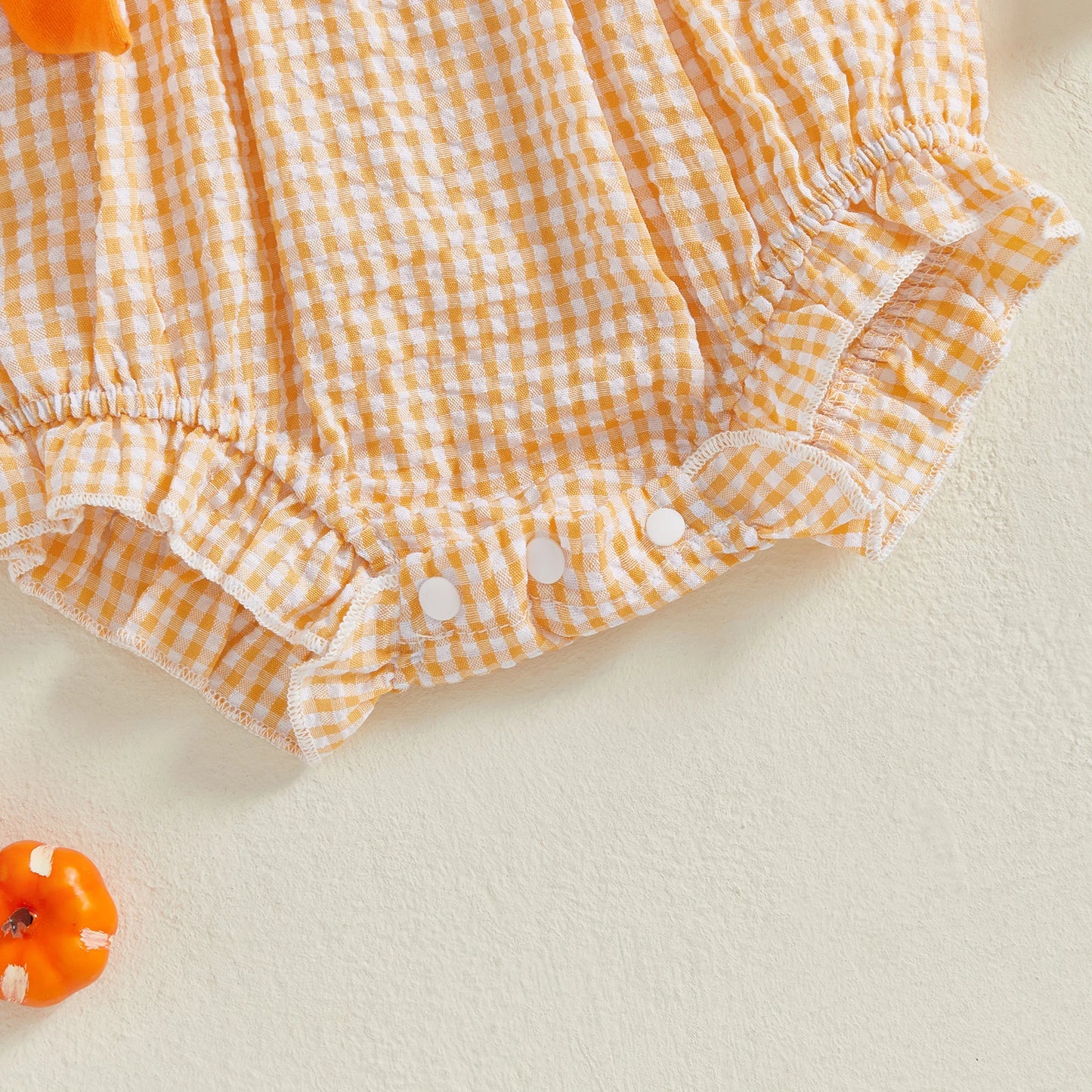 Halloween Baby Girl Plaid Print Romper Cotton Bodysuit Puff Sleeve Crew Neck Playsuit With Headband Infant 2Pcs Clothes Suit