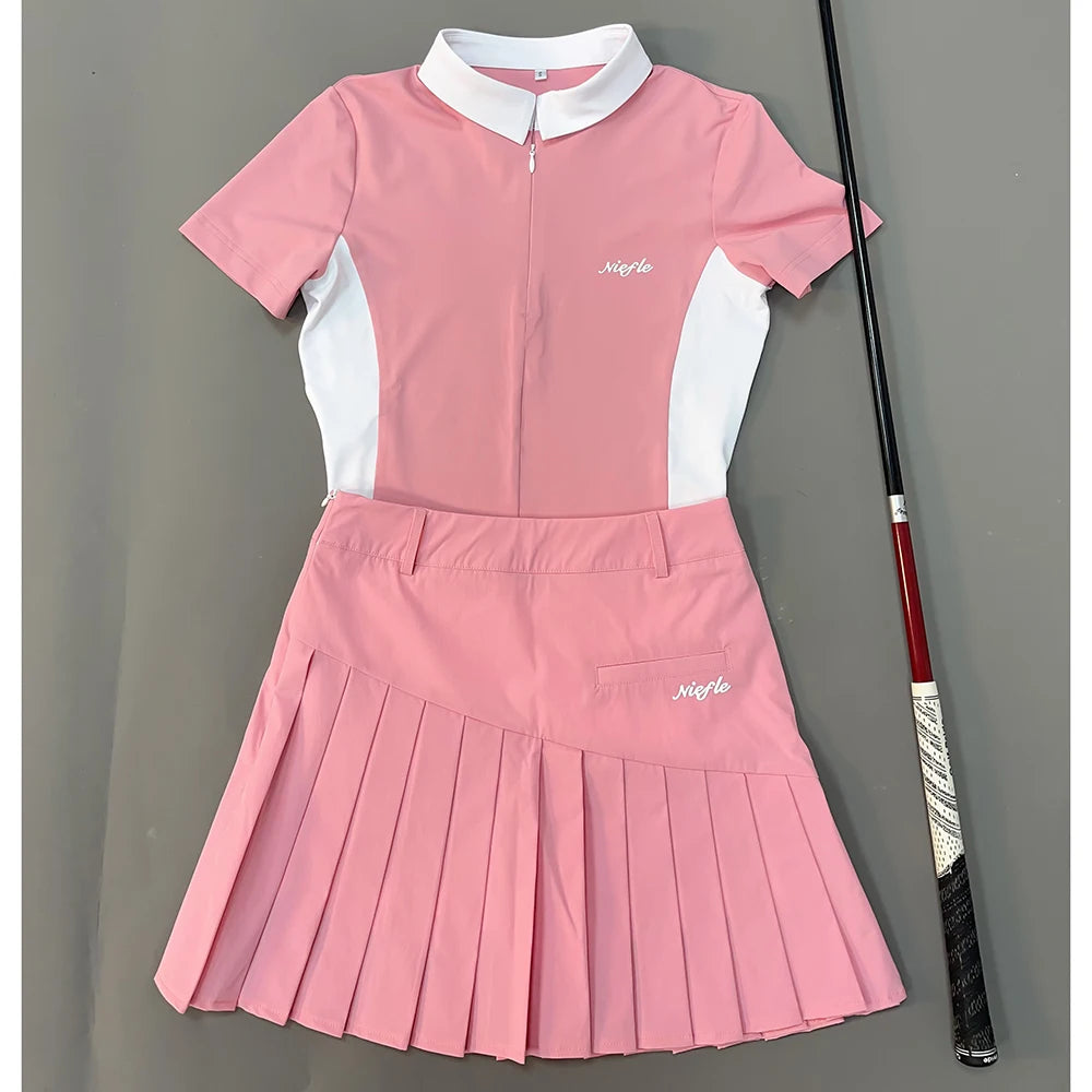 Women's Golf Wear Summer Short-Sleeved T-Shirt Fashion Elastic Slim-Fit Perspiration Breathable High Quality Outdoor Sports Suit