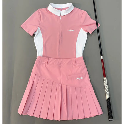 Women's Golf Wear Summer Short-Sleeved T-Shirt Fashion Elastic Slim-Fit Perspiration Breathable High Quality Outdoor Sports Suit