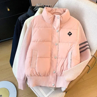 Winter Golf Wear Women Parkas 2024 Korean Authentic Golf Jacket Fashion Knit Splicing Together Short Padded Jacket Golf Clothes