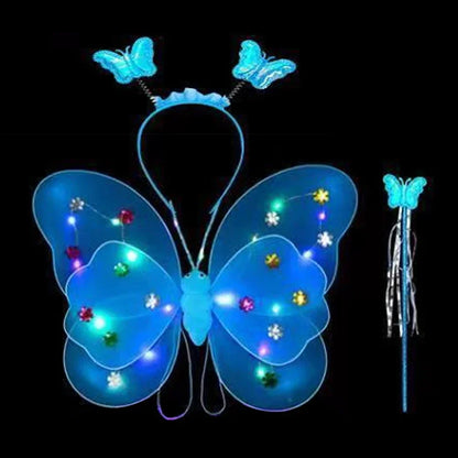 3/4Pcs/Set  Fairy Butterfly Wing Wand Headband Costume Toy Gift Halloween Decoration Double Layers Girls Led Flashing Light
