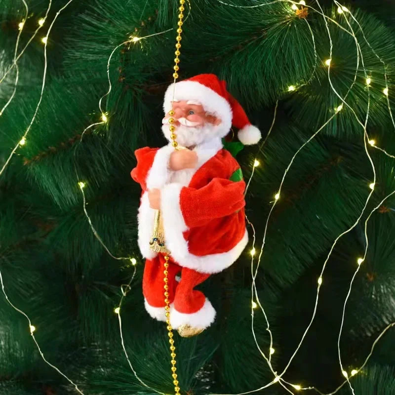 Electric Ladder Climbing Santa Claus Christmas Decoration Beads Figure Holiday Gift for Kids Outdoor Courtyard Store Party Decor
