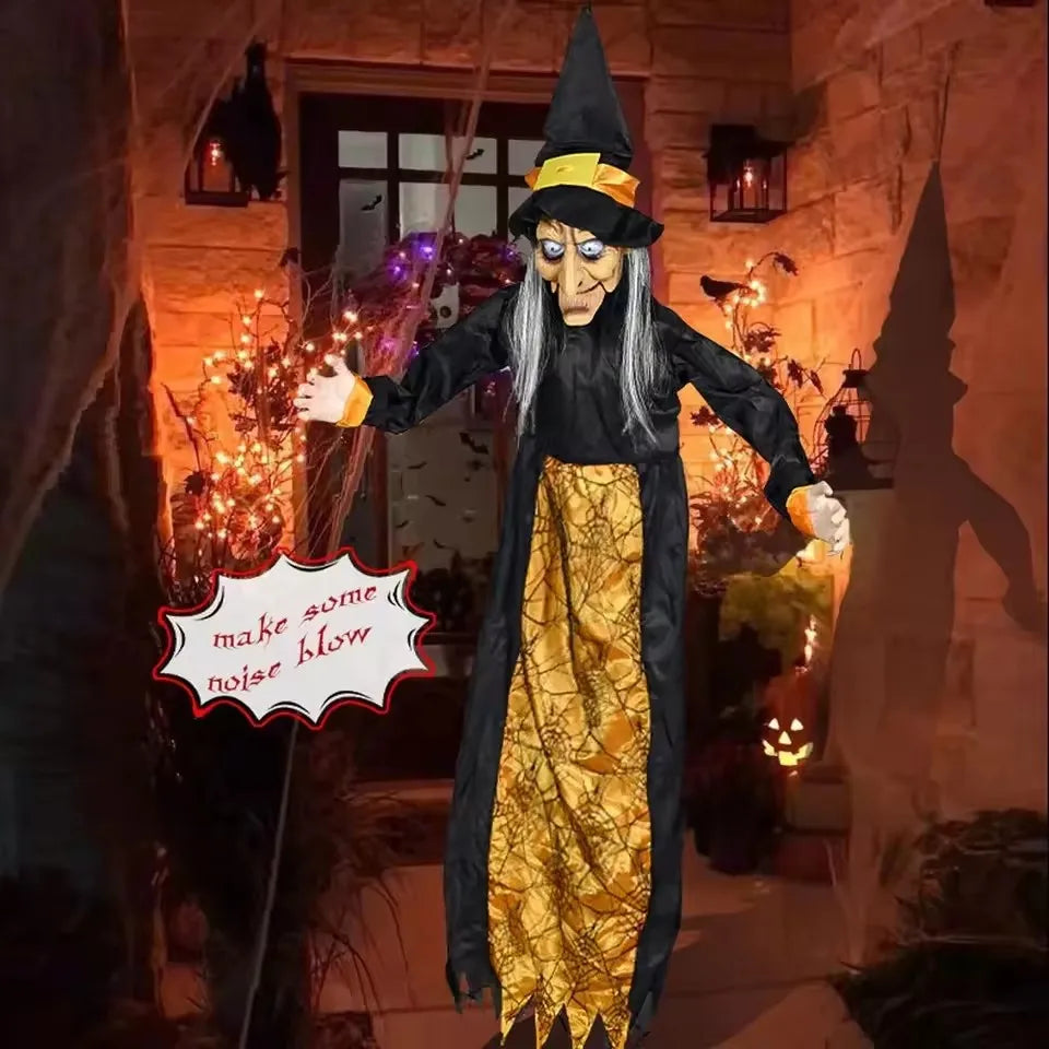 1Pc 2025 Halloween Decor Talking Witch Outdoor Spooky Animatronic Witch Decor Prop Red Eye Animated Witch Home Festival Decor