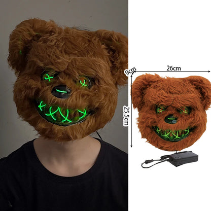 Halloween Plush Luminous Mask Terror Rabbit Bear LED Luminous Mask Plush Rabbit Halloween Party Cosplay Mask Party Photo Prop