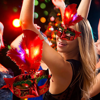 Feather LED Glowing Masks Venice Carnival Halloween Christmas Light Up Masks Masquerade Birthday Wedding Party Cosplay Costume
