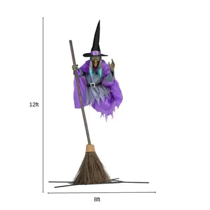 Halloween Decorations Outdoor ,12ft Flying Witch , Sound & Touch Activated Sensor ,Animatronic Scary, Halloween House Ornament