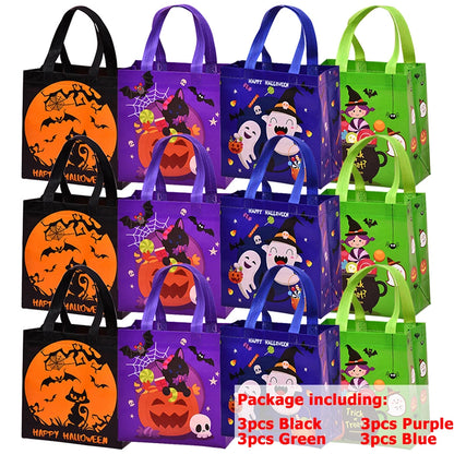 4-12pcs Halloween Theme Non-Woven Cloth Gift Shopping Bag Environmentally Friendly Reusable Cartoon Pumpkin Creative Storage Bag