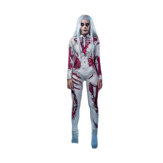 Halloween Costume Adult Cosplay Scary Skeleton Skull Clothing Carnival Party Zombie Costumes Jumpsuit Full Sets Unisex Bodysuit