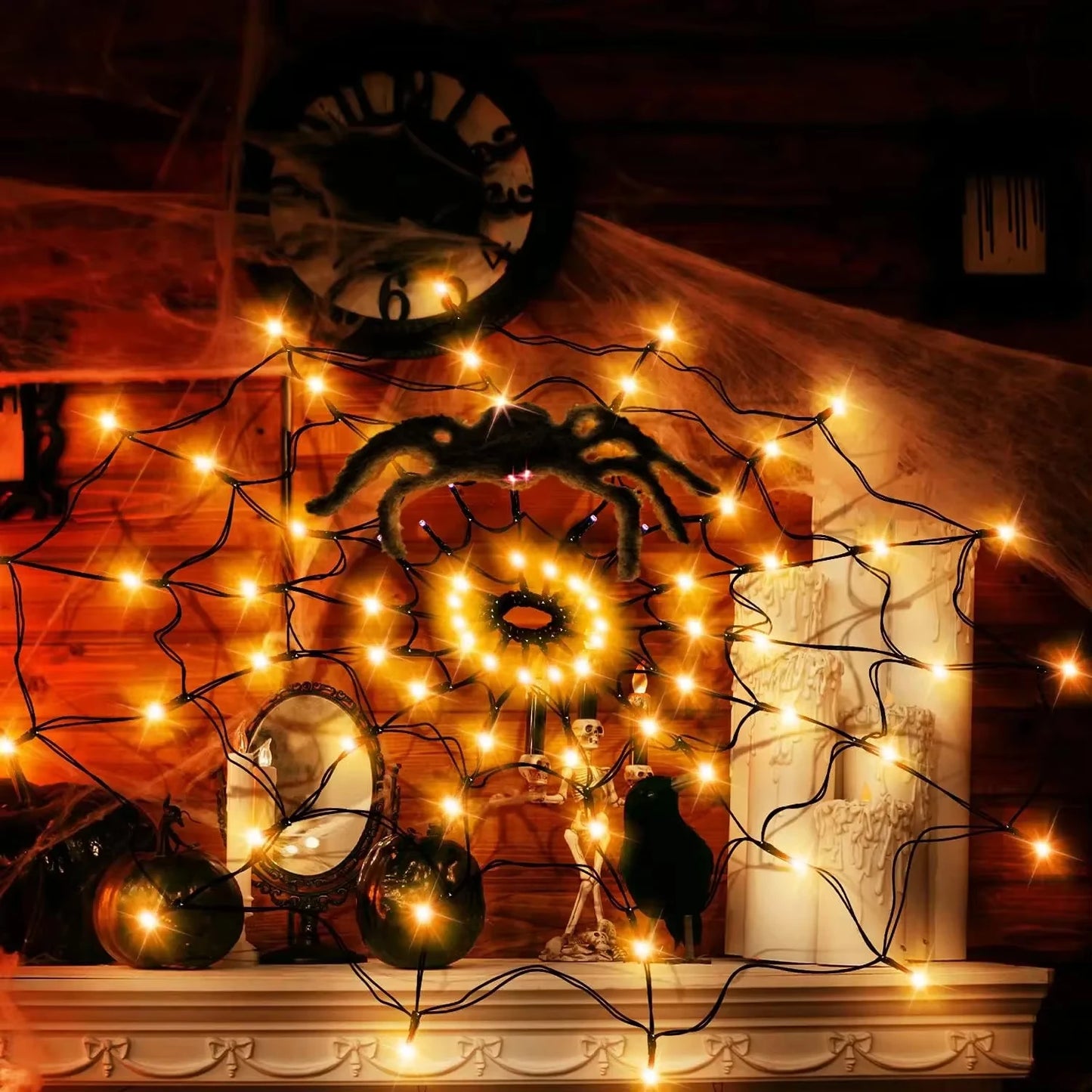 Halloween Party LED Light 70 LED String Ghost House Atmosphere Light Battery Powered Spider Web Lamp for Festival Party Decor