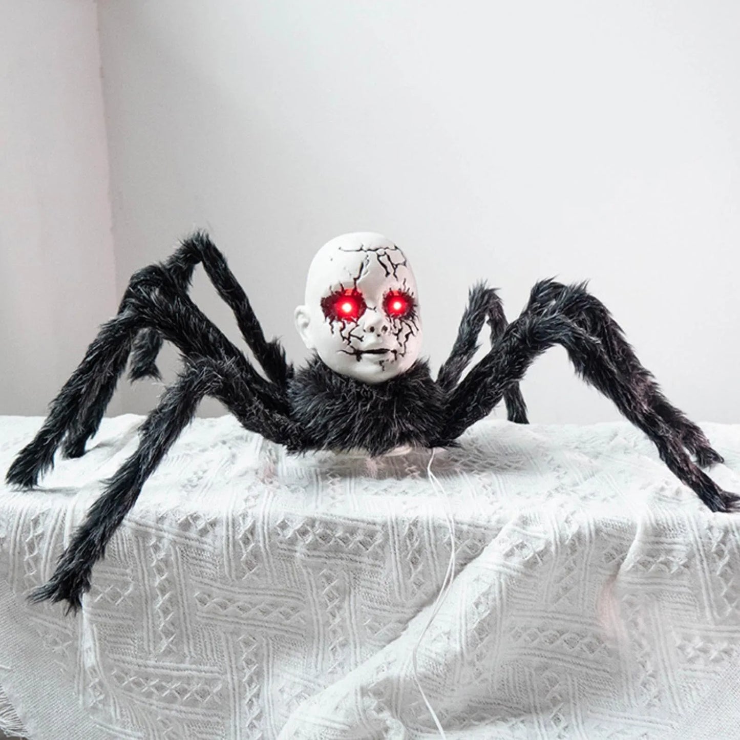 Halloween Animatronic Doll Spider Decorations, Haunted House Prop, Motion Activated Glowing Eyes Sound Control Scary Walking Toy