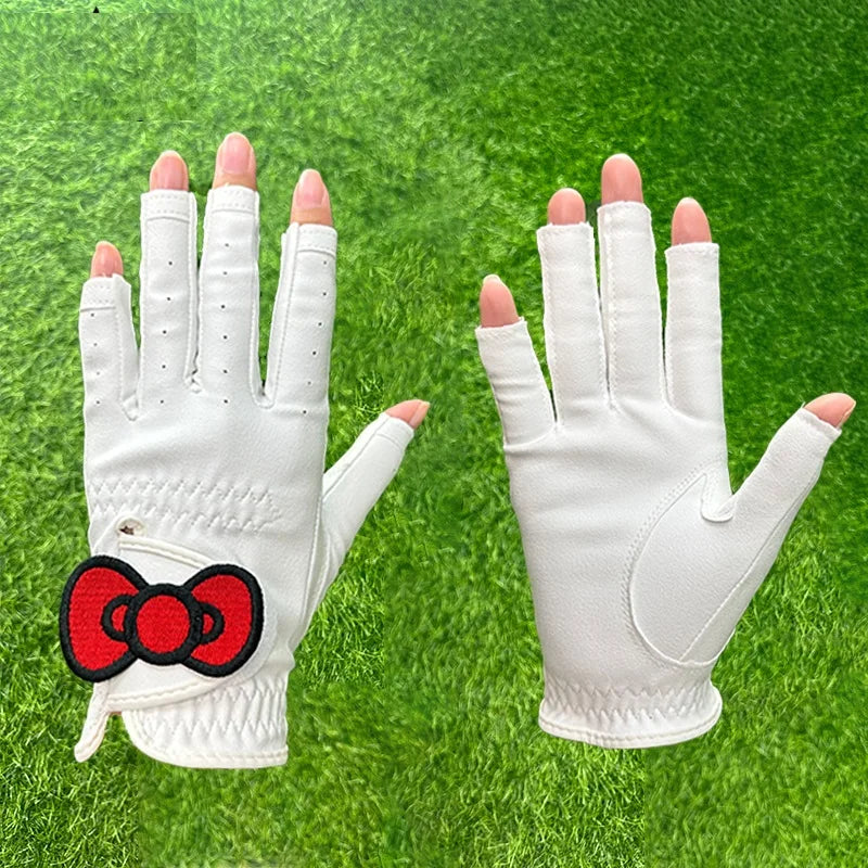 SG 1 Pair Women New Golf Gloves Breathable Soft Leather Hand Wear Open Finger Golf Gloves Bowknot Elegant Golfer Supplies