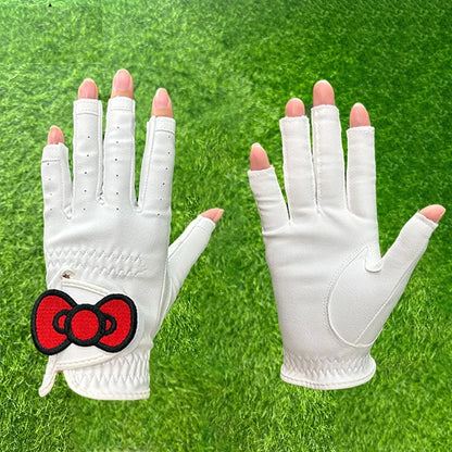 SG 1 Pair Women New Golf Gloves Breathable Soft Leather Hand Wear Open Finger Golf Gloves Bowknot Elegant Golfer Supplies