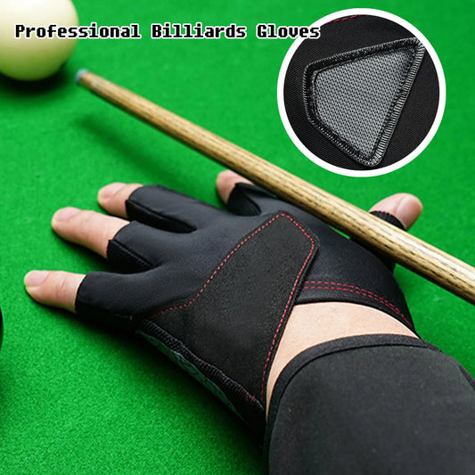 1PC Open Finger Billiard Gloves Antiskid Polyester Snookers Billiard Gloves Adjust Sticker Portable Lightweight Pro Training