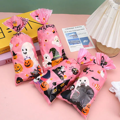 Halloween Gift Bag With Zip Ties Plasic Cartoon Pattern Festival Party Supplies Flat Two Color Schemes Mouth Candy Bag TMZ