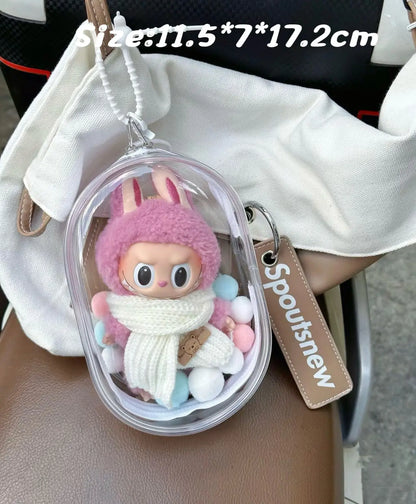 V1 V2 Labubu Protective Cover Cotton Doll Sitting Bag Transparent Doll 17cm Dustproof Hanging Plush Doll Dust Drying Doll Bag