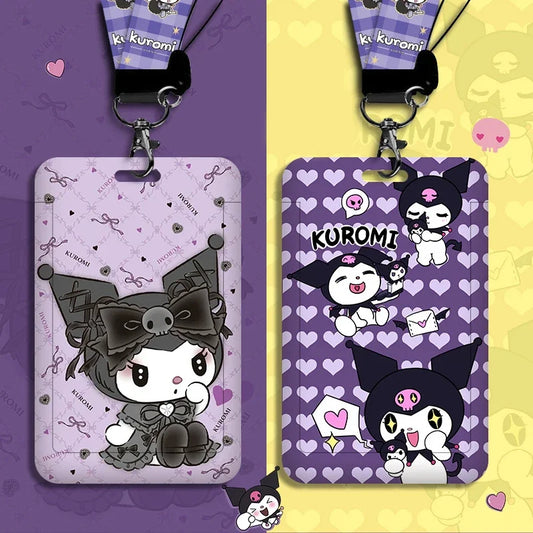 Cute Kuromi ID Badge Card Holder Lanyard Sanrio Girls Door Card Case Neck Strap Credit Card Holder Credentials Accessories Gift
