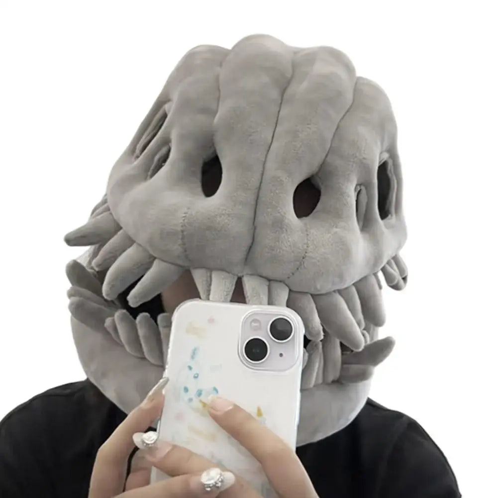 3D Dinosaur Skeleton Costume Set Halloween Realistic Dinosaur Headgear Plush Skeleton Dinosaur Costume Adult Dress-Up Jumpsuit