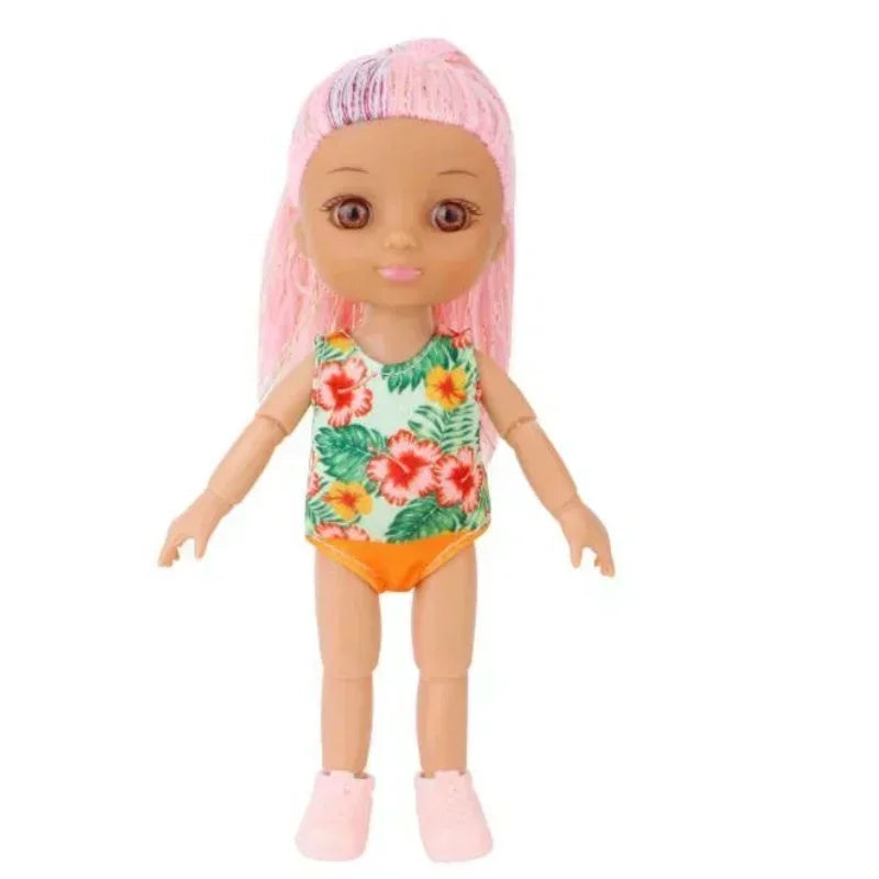 16cm Girl Doll With Clothes Brown Skin Multi Joint Movable Body Girls DIY Toys Birthday Gifts