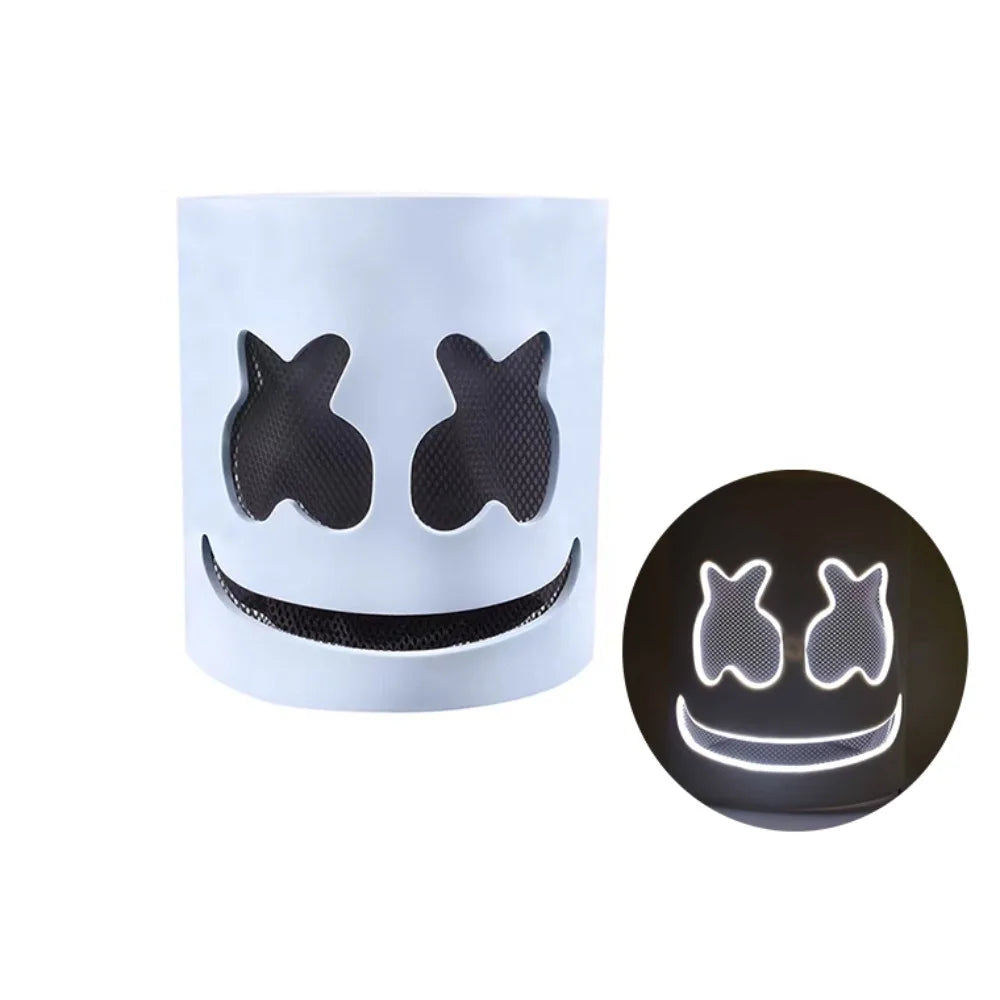 Unique LED Halloween Luminous Head Cover Glowing Plastic DJ Marshmallow Mask Universal Neon Cosplay Headgear Night Club