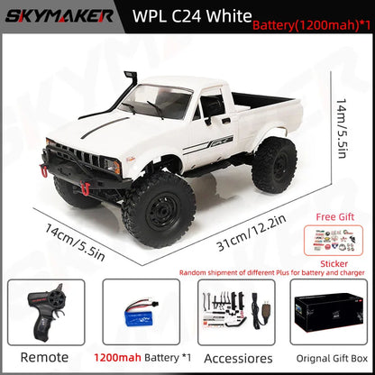 WPL C24-1 Full Scale RC Car 1:16 2.4G 4WD Rock Crawler Electric Buggy Climbing Truck LED Light On-Road 1/16 for Kids Gifts Toys