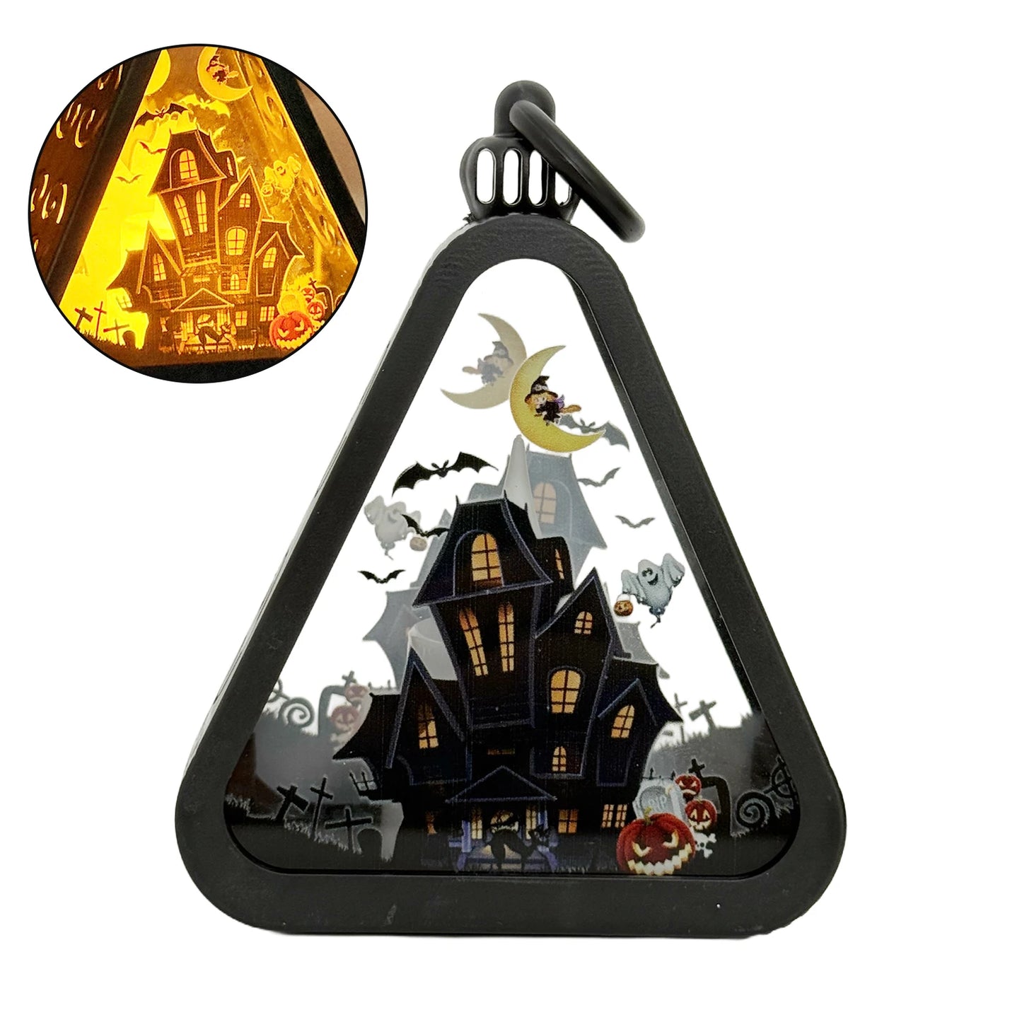 Halloween Pumpkin Lantern Plastic Witch Castle Ghost Triangle Lamp Table Ornaments Party Scene Props Halloween Home Decoration