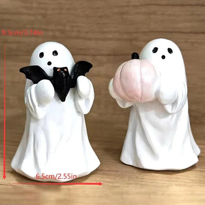 Halloween Ghost Ornament Ghost Holding Pink Pumpkin Bat Resin Ornament Home Living Room Bedroom Office Desktop Decoration