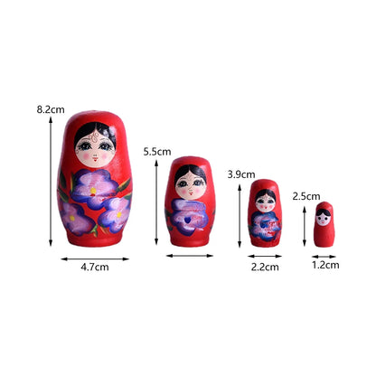 4 Pieces/Set of Wooden Russian Nesting Doll 4 Layers Hand Painted Nesting Christmas Gift for Kids Boy Girl Home Decoration