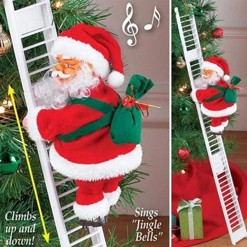 Electric Ladder Climbing Santa Claus Christmas Decoration Beads Figure Holiday Gift for Kids Outdoor Courtyard Store Party Decor
