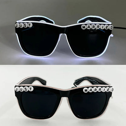 White Just Married LED Luminous Glasses Heart Shaped EL Neon Decorative Glasses Engagement  Wedding Bridal Shower Props