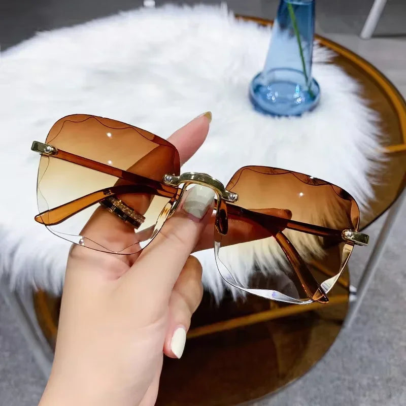 Classic Vintage Square Sunglasses Woman Gradient Mirror Frameless Sun Glasses Female Retro Fashion Rimless Oculos De Sol