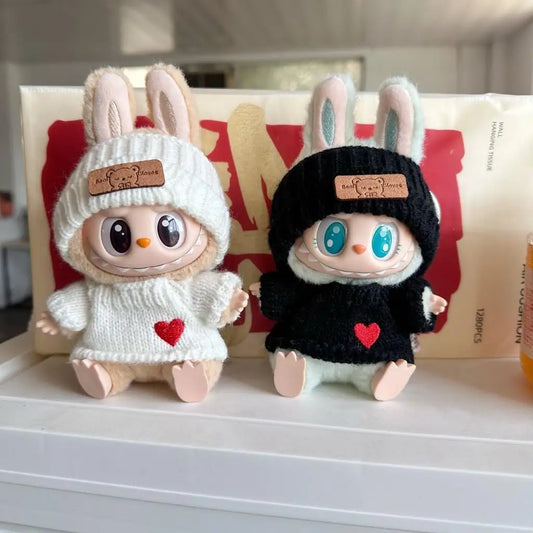 For 17cm Labubu Doll Outfit Clothes Bear Label Hat Love Sweater Set Cute Decoration Little Clothes