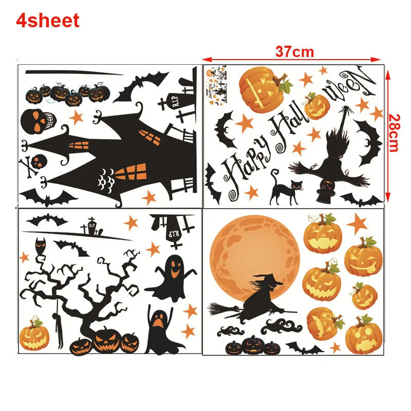 4sheets Halloween Stickers Gnome Window Clings Halloween Window Stickers Pumpkin Ghost Skeleton Bats Decals for Halloween Decor