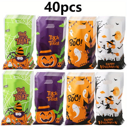 20-80pcs 9.8" Halloween Goodie Bags Trick or Treat Bags Plastic Candy Treat Bag With Handle Gift Bag for Halloween Party JXB