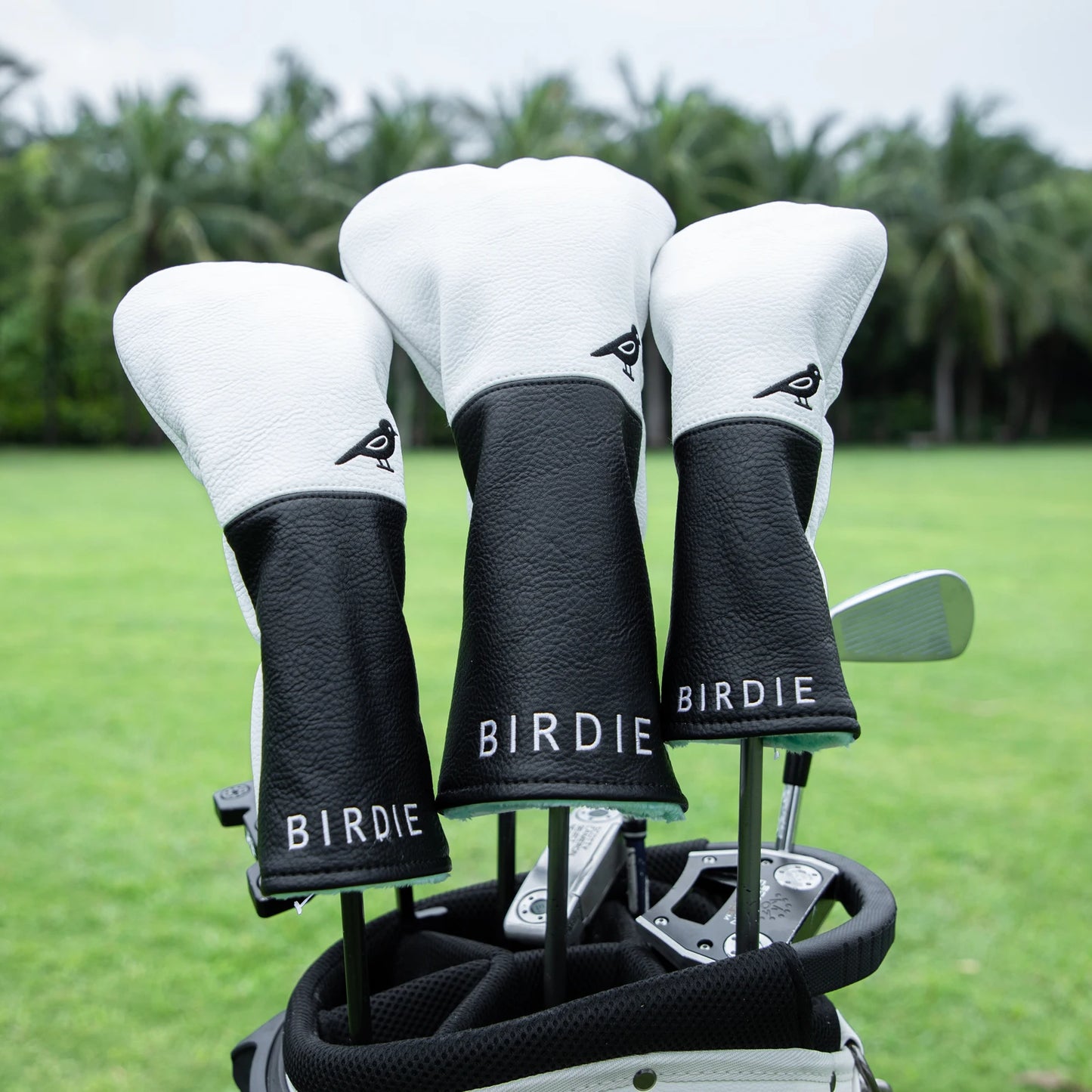 White Premium Leather Birdie Golf Head Cover Elegant EmbroideryHigh Quality Golf Club Driver Head Covers Fariway Wood CoversHybr