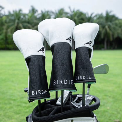 White Premium Leather Birdie Golf Head Cover Elegant EmbroideryHigh Quality Golf Club Driver Head Covers Fariway Wood CoversHybr
