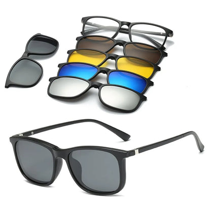 6 in 1 Custom Men Women Polarization Optical Magnetic Sunglasses Magnet Clip on Sunglasses Polarization Clip on SunGlasses Frame