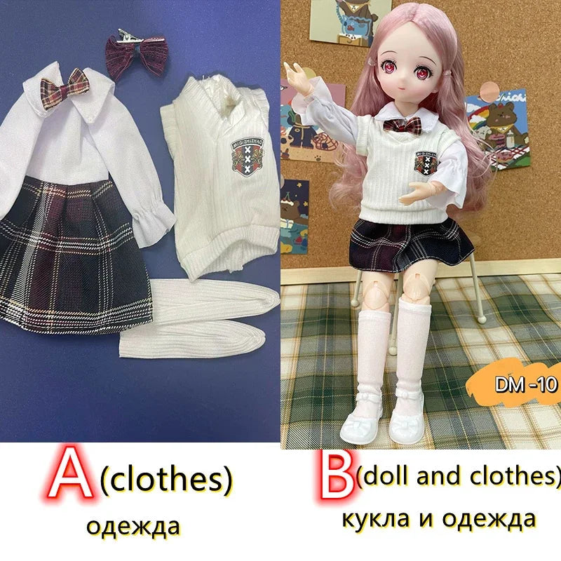 Fashion 30cm BJD Doll Anime Face Two-Dimensional Princess Doll (B) or Dress Up Clothes (A) Accessories Kids Girls Doll Toy Gift